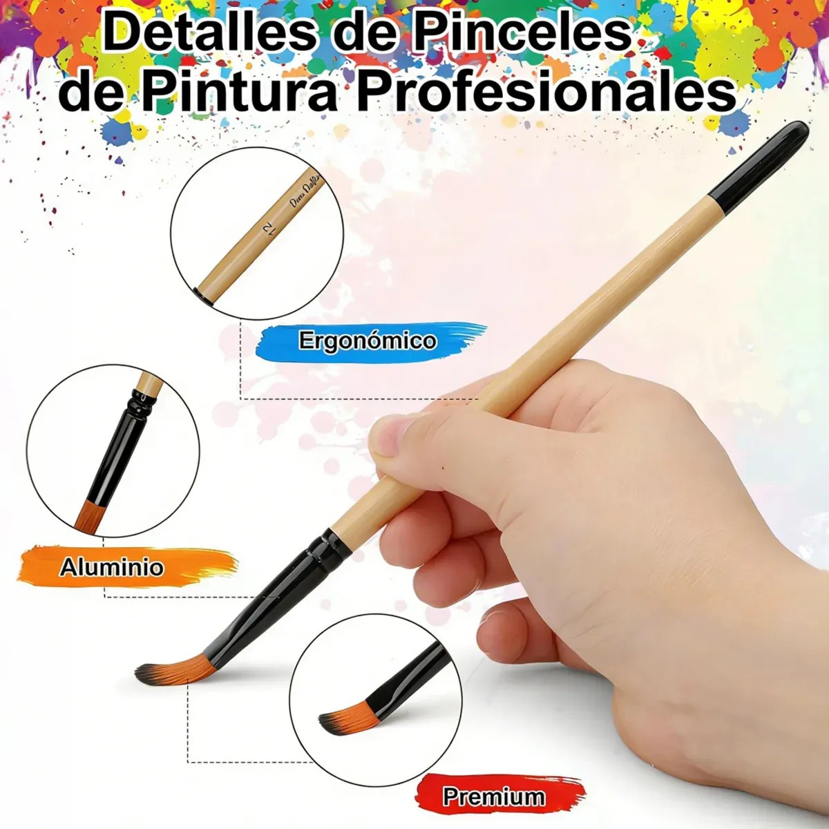 Pinceles Dibujo Mangos de Madera 37 Piezas image number null