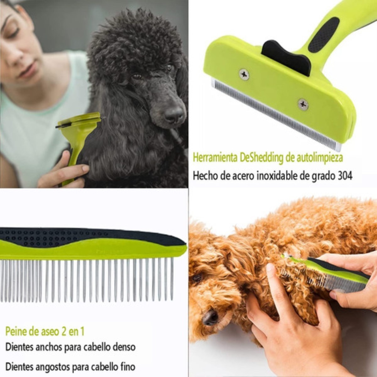 Kit Aseo Perros Cepillos,rastrillo Capa Inferior Y Kit U&ntilde;as VERDE NEGRO image number null