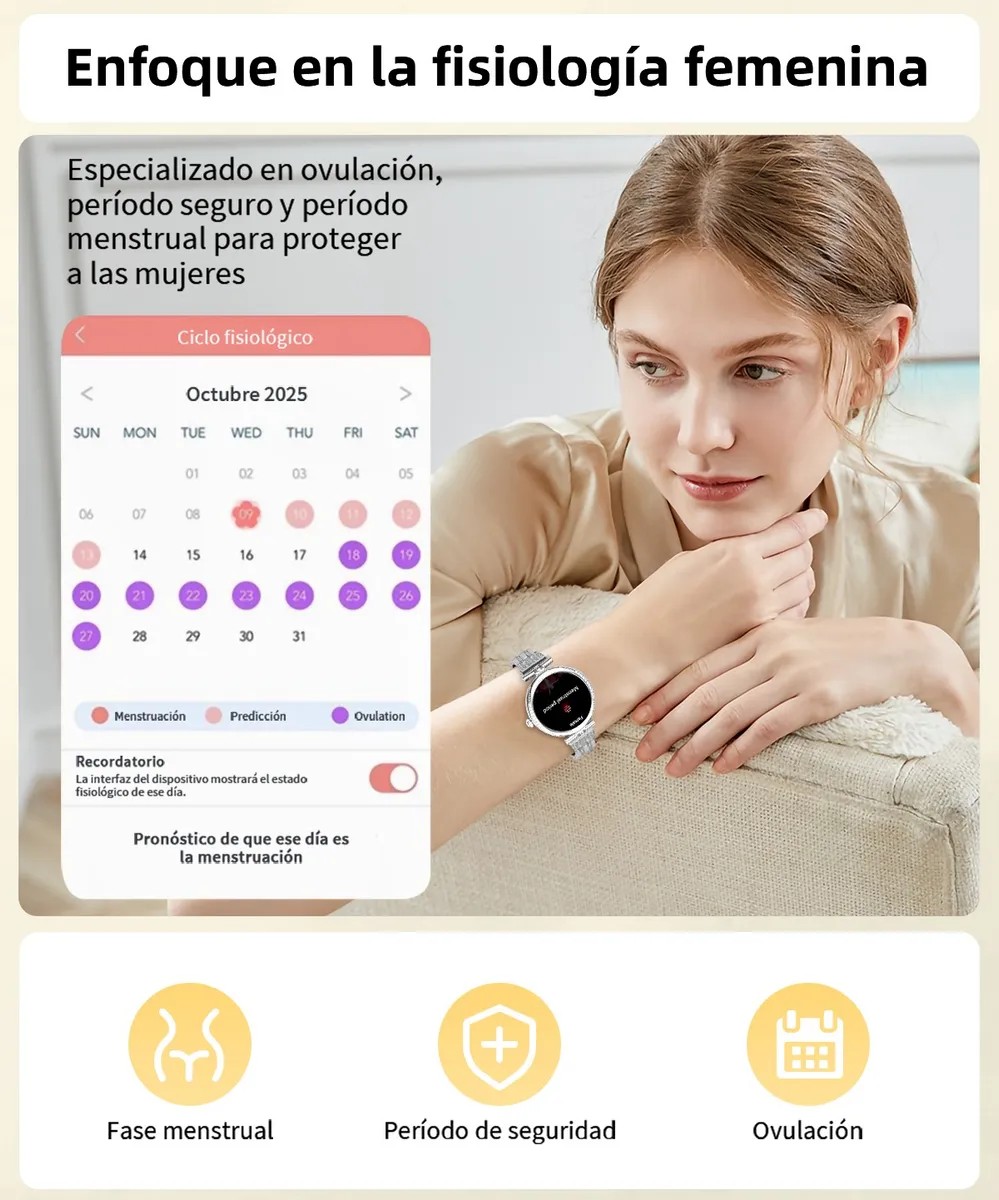 Reloj Inteligente Mujer 1.19 Amoled Relojes Ip68 Impermeable Deportivos Smartwatch Damas Elegante image number null