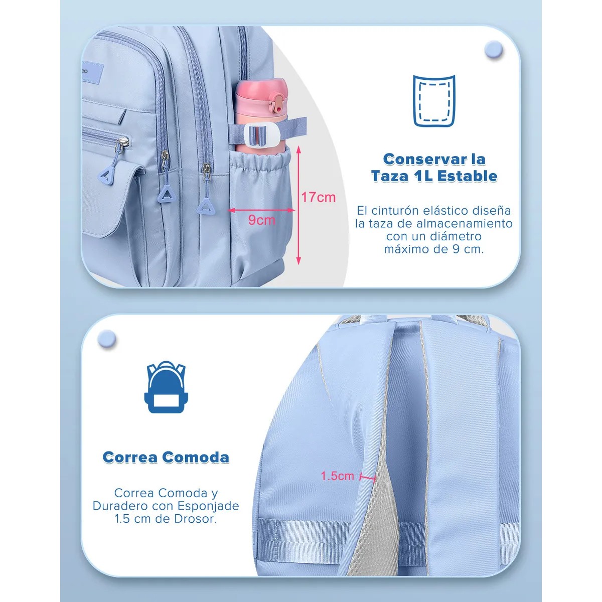 Mochila Escolar Viaje Bolsa Para Laptop 16 Color Azul Claro image number null