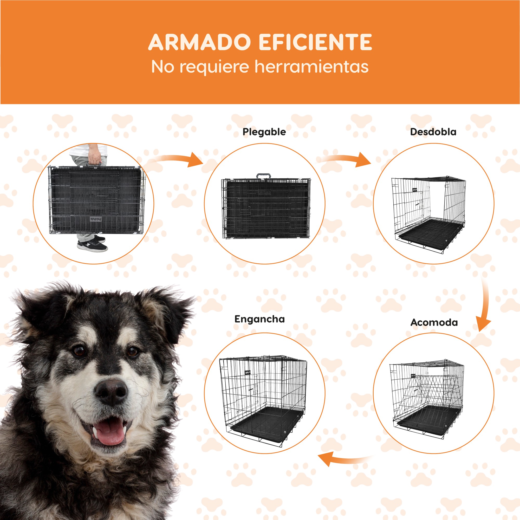 Jaula para Mascota Poli Pets Mediana de Acero Galvanizado 60 &times; 42 &times; 50 cm Plegable con Charola Extra&iacute;ble y Doble Puerta image number null