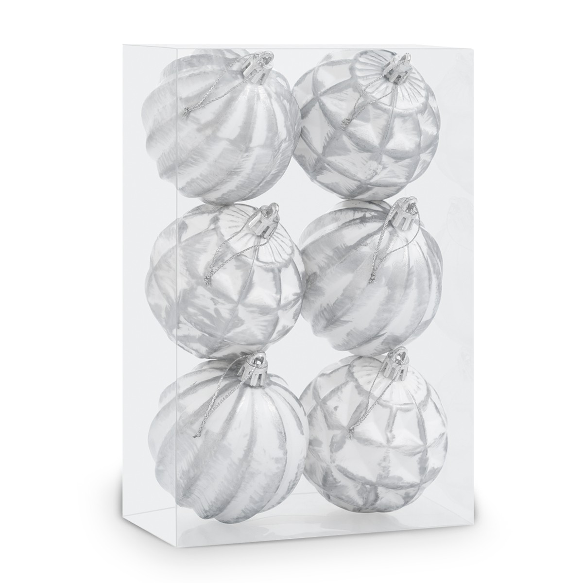 Set con 6 Esferas Decoraci&oacute;n Navide&ntilde;a 8 cm Adornos para &Aacute;rbol de Navidad (Blanca - Plateado) ESQUIMAL. image number null