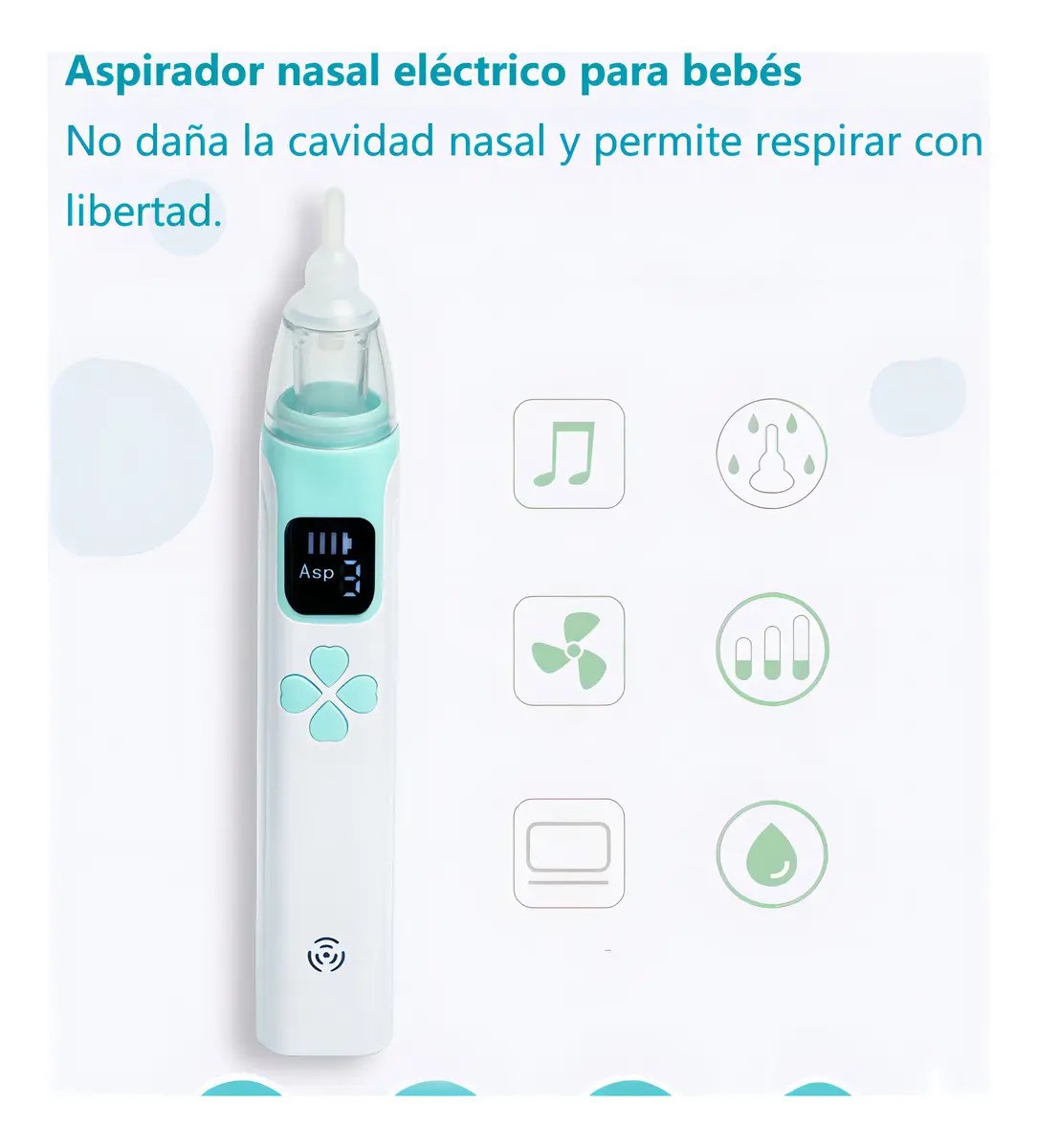 "Aspirador Nasal Beb&eacute; Saca Mocos Seguro El&eacute;ctrico Limpiador verde blanco " image number null