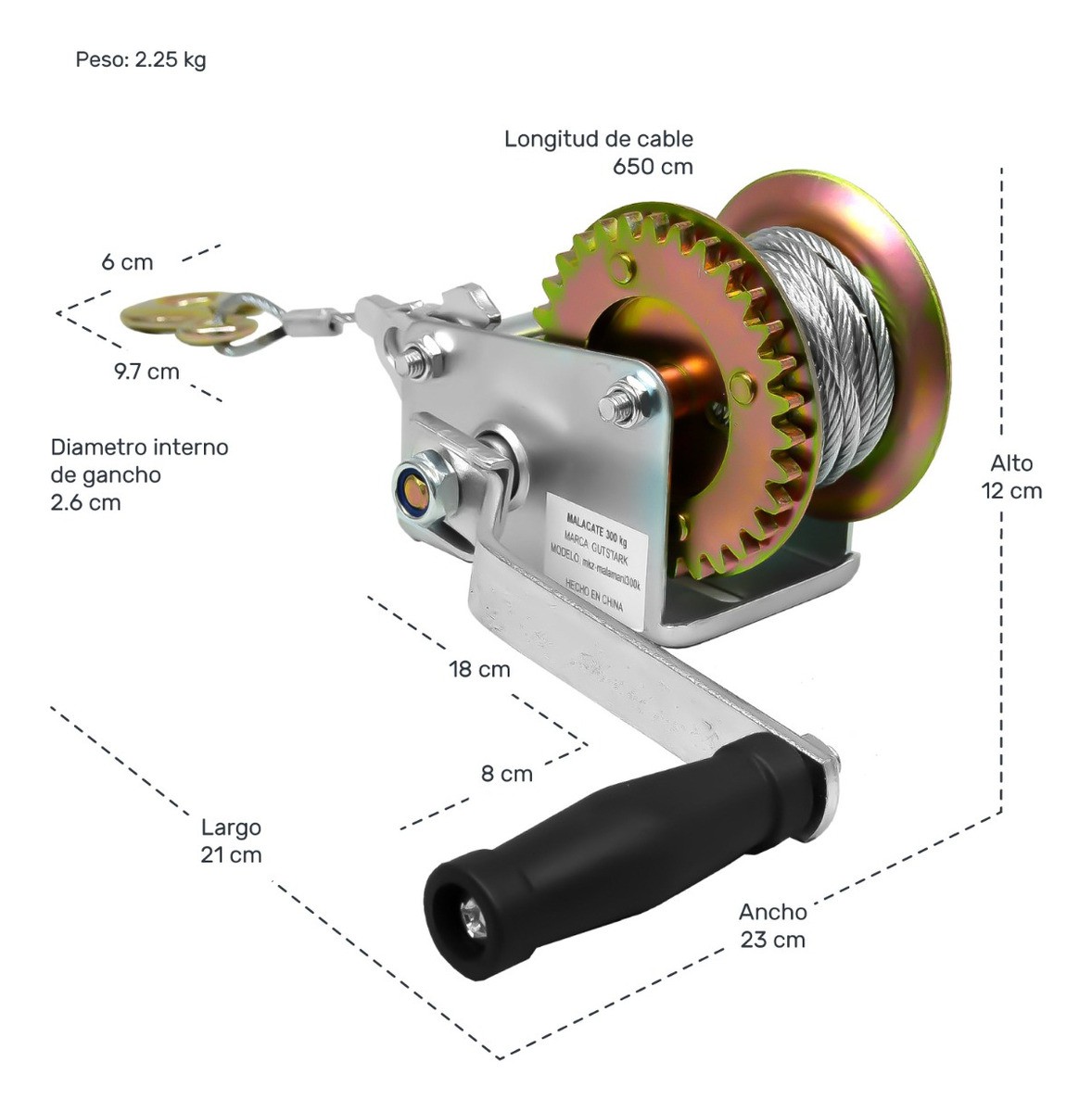 Malacate Winch Manual 661 Lb 300 Kg Cable Acero 650 Cm image number null