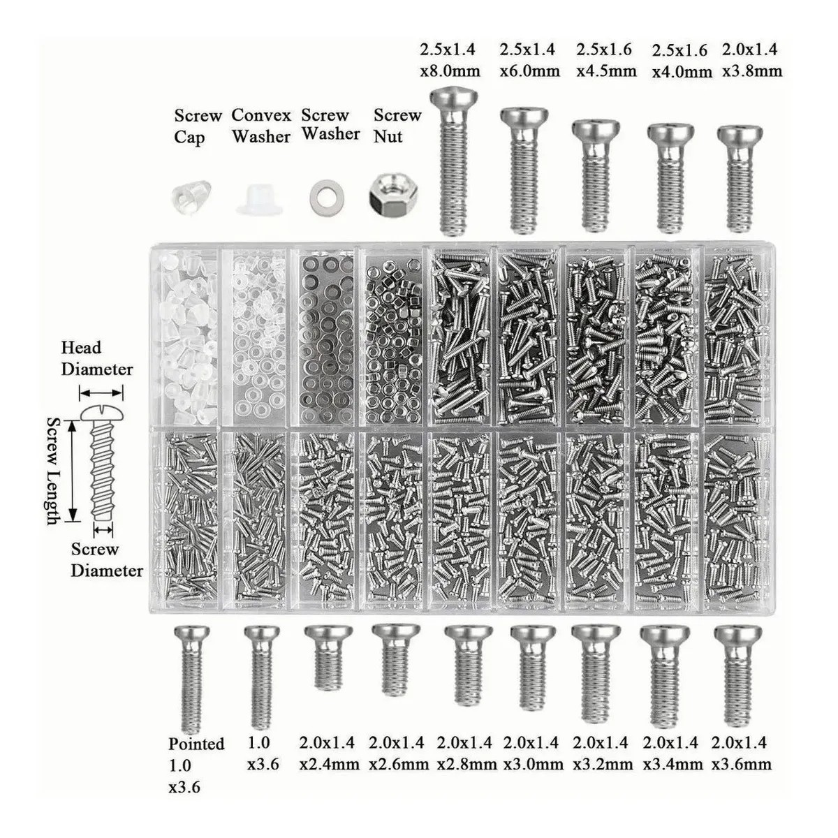 Juego De 1000 Tornillos Tuercas Reloj Gafas Gafas Reparaci&oacute;n image number null
