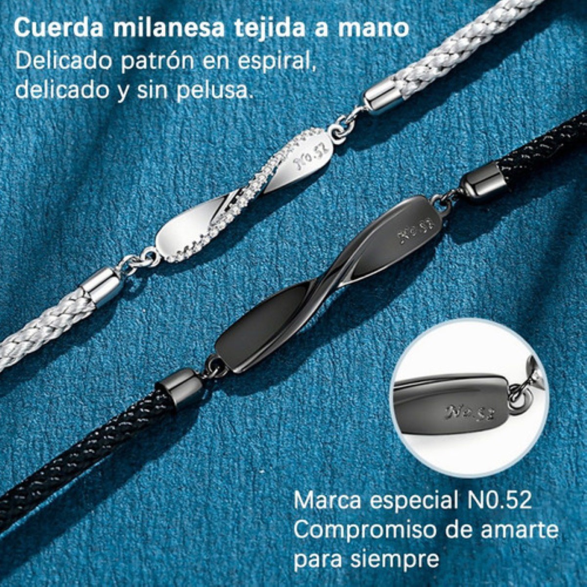 Pulseras para Pareja Par Negro con Plateado. image number null