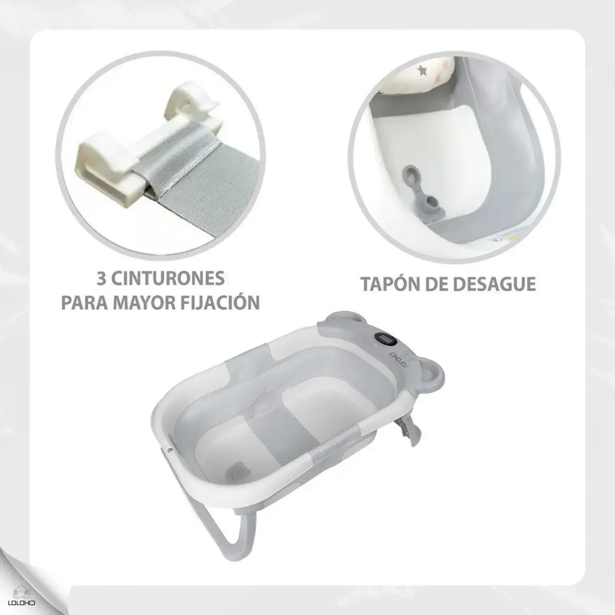 Ba&ntilde;era Tina Bebe Con Coj&iacute;n 2pz GRIS BLANCO image number null