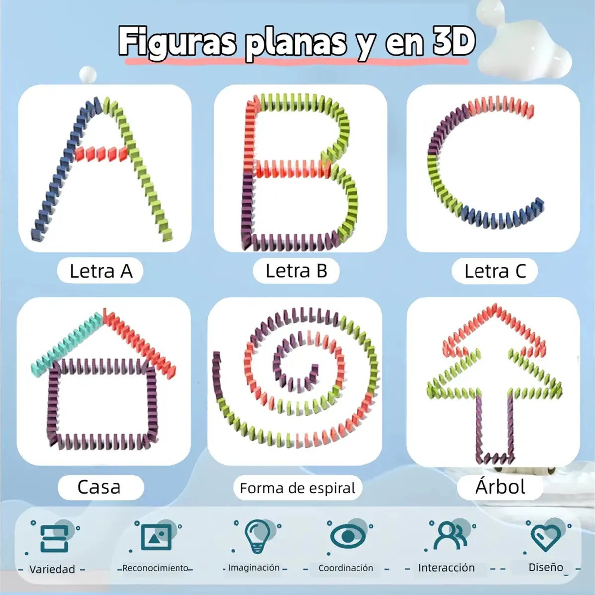Juego Para Ni&ntilde;os Tren Domin&oacute; Veh&iacute;culos Bloques 60pz Multicolor image number null