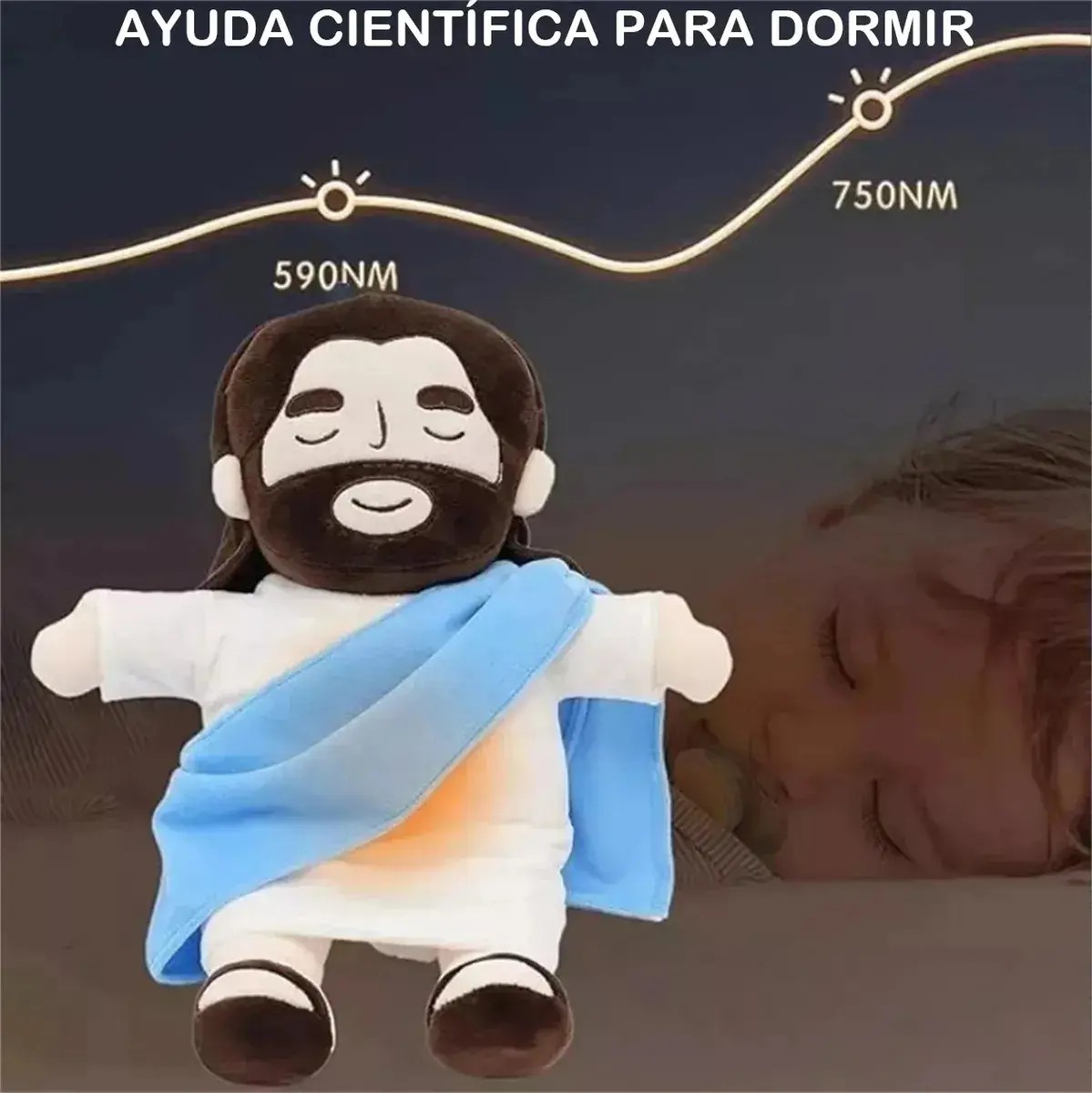 Peluche Jesus Jesucristo Animado Que Respira Luz Y Sonido Azul image number null