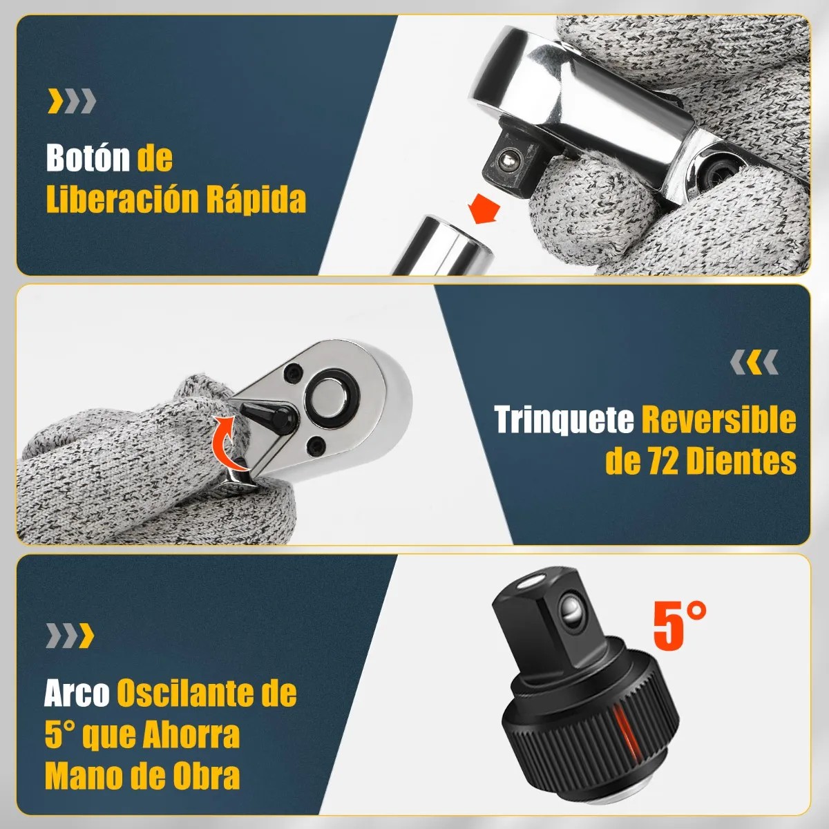 Juego De Trinquetes Matracas Flexible 1/2, 3/8 Y 1/4 Llaves image number null