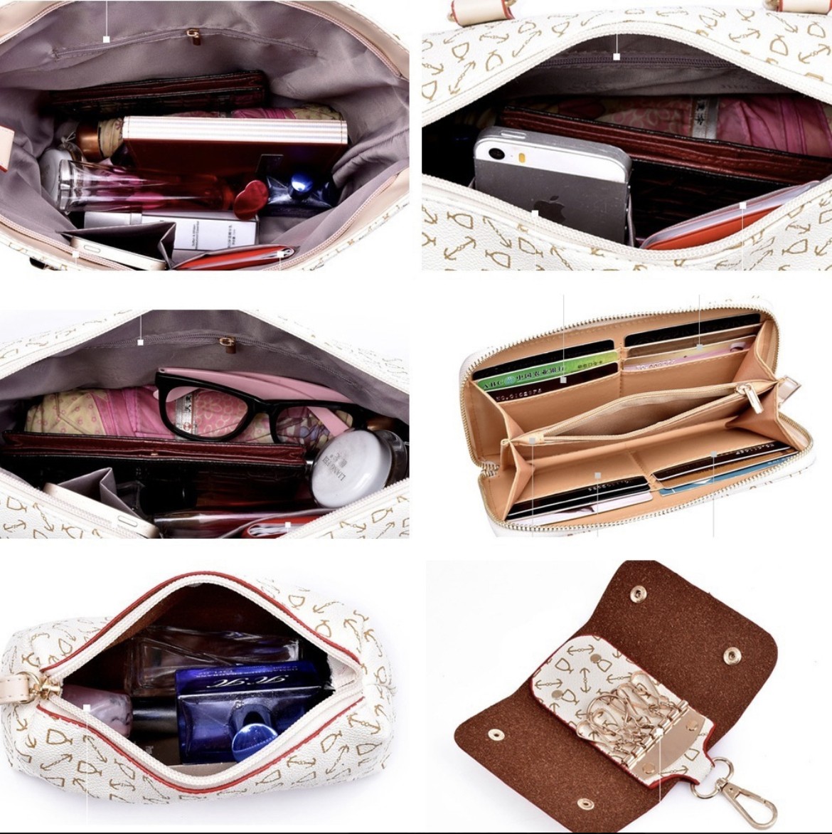 Set 6 Bolsas Mujer Estampado Cartera Moda Crossbody Tote Pu Color Negro image number null