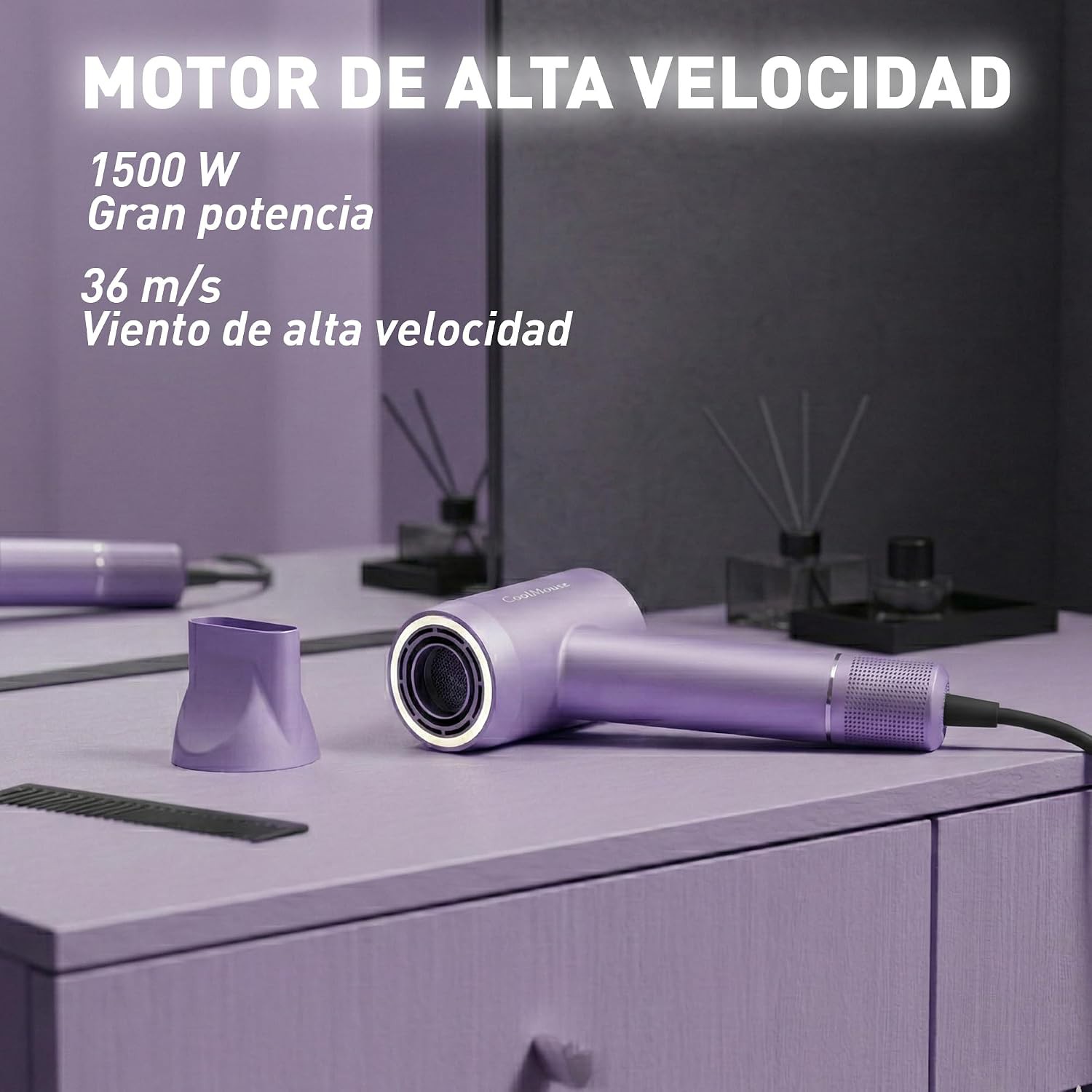 Secadora de Cabello 1500W con Tecnolog&iacute;a I&oacute;nica, 2 Velocidades y 4 Ajustes de Calor, Lavanda, Bluelander image number null