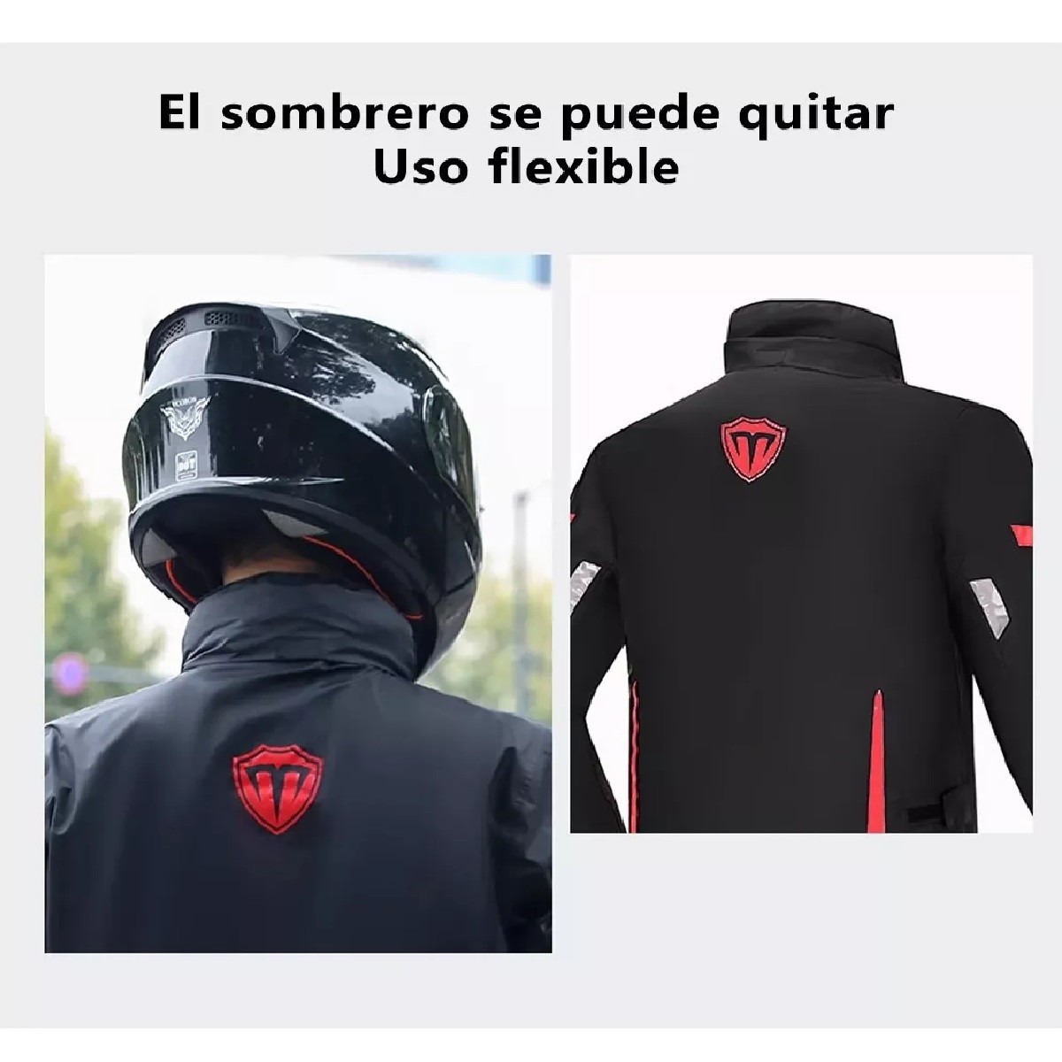 Impermeable Motociclista Reflejante Con Capucha Alta Negro/Rojo L. image number null