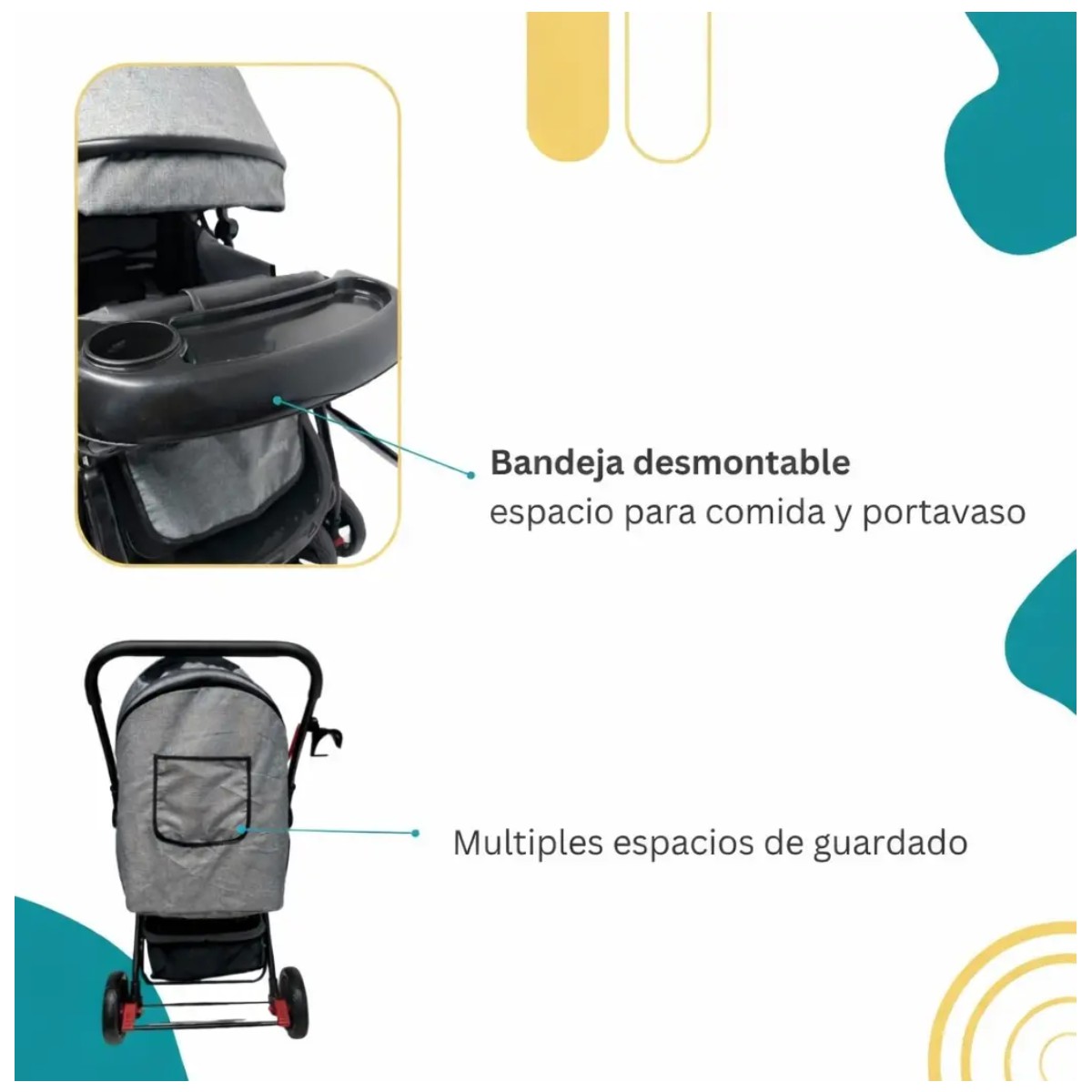 Carriola Reversible Plegable Con Sombrilla Ajustable Color Gris image number null