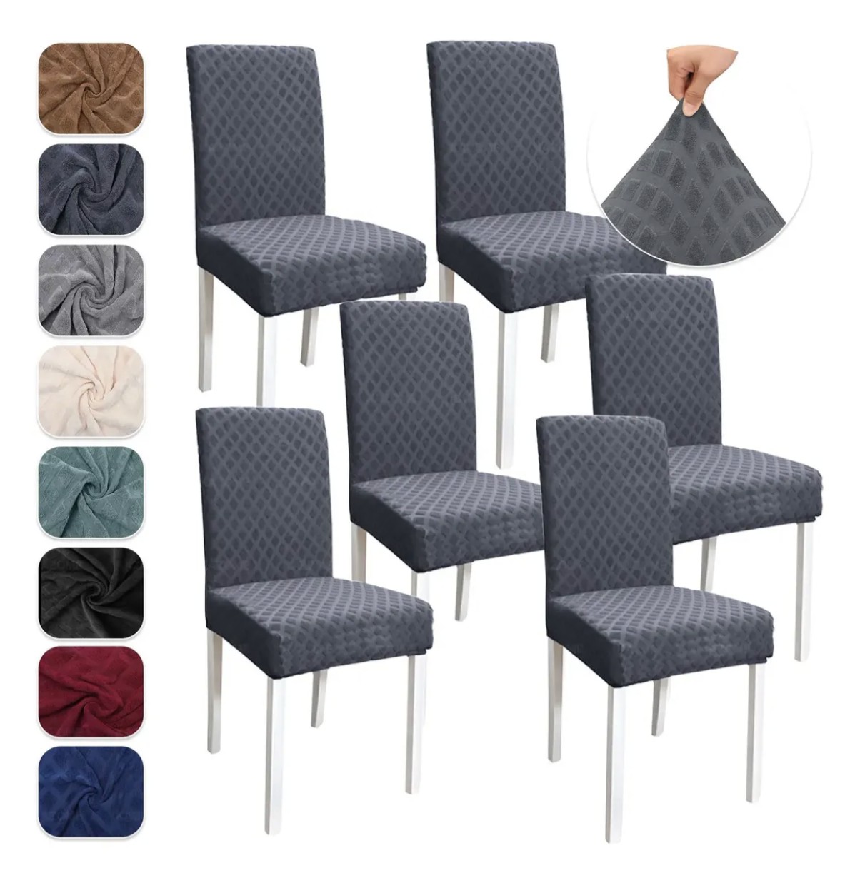 6 Fundas El&aacute;stica Silla Comedor Color S&oacute;lido Patr&oacute;n Diamante Modelo Negro image number null