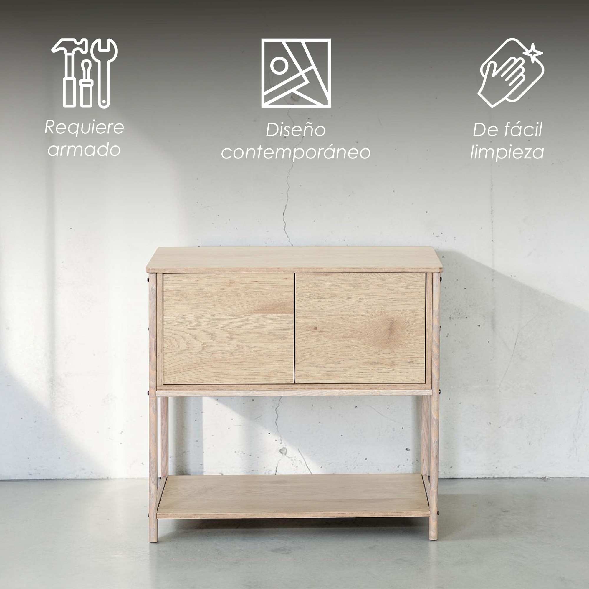 Ilios Innova | Consola Recibidor Minimalista de Madera Clara con Puertas, Mueble Auxiliar Compacto y Resistente image number null