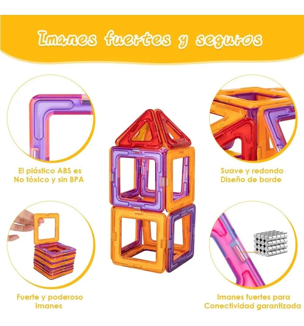 Bloques De Construcci&oacute;n Magn&eacute;ticos Juguetes 52 Pza Ni&ntilde;os Multicolor image number null