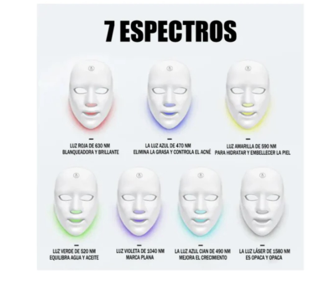 Mascara Led Facial Terapia 7 Colores Cara Rejuvenece Belleza Modelo Blanco image number null