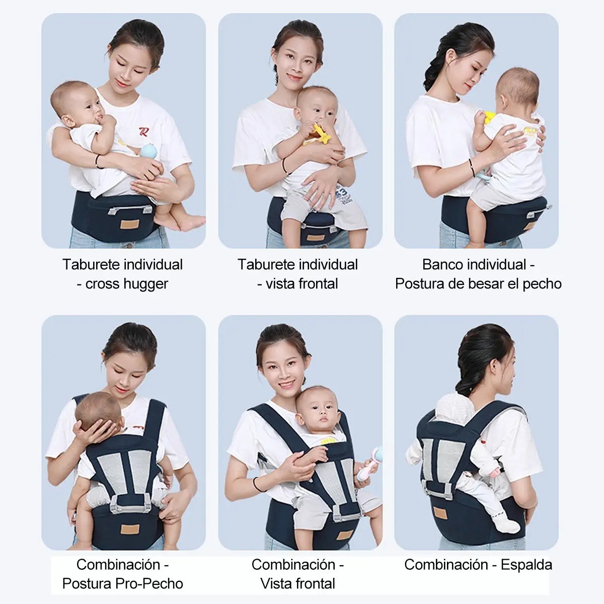 Mochila Cangurera Portabeb&eacute;s Ergonimica De 0-36 Meses AZUL MARINO GRIS image number null