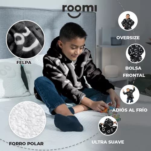 Coomfi - Maxi Hoodie, Sudadera Para Dormir Unitalla Infantil Negro image number null