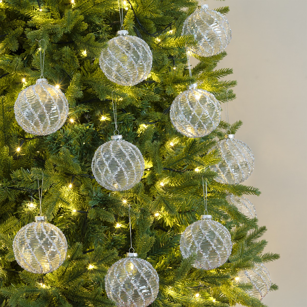 Set con 6 Esferas de Cristal Decoraci&oacute;n Navide&ntilde;a 10 cm para &Aacute;rbol de Navidad (Escarcha) ESQUIMAL image number null