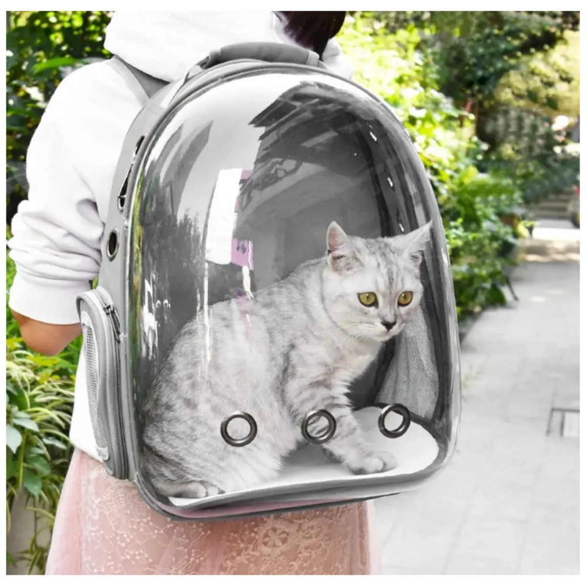 Mochila Transportadora Gato Perro Port&aacute;til Conejo Viaje Gris image number null
