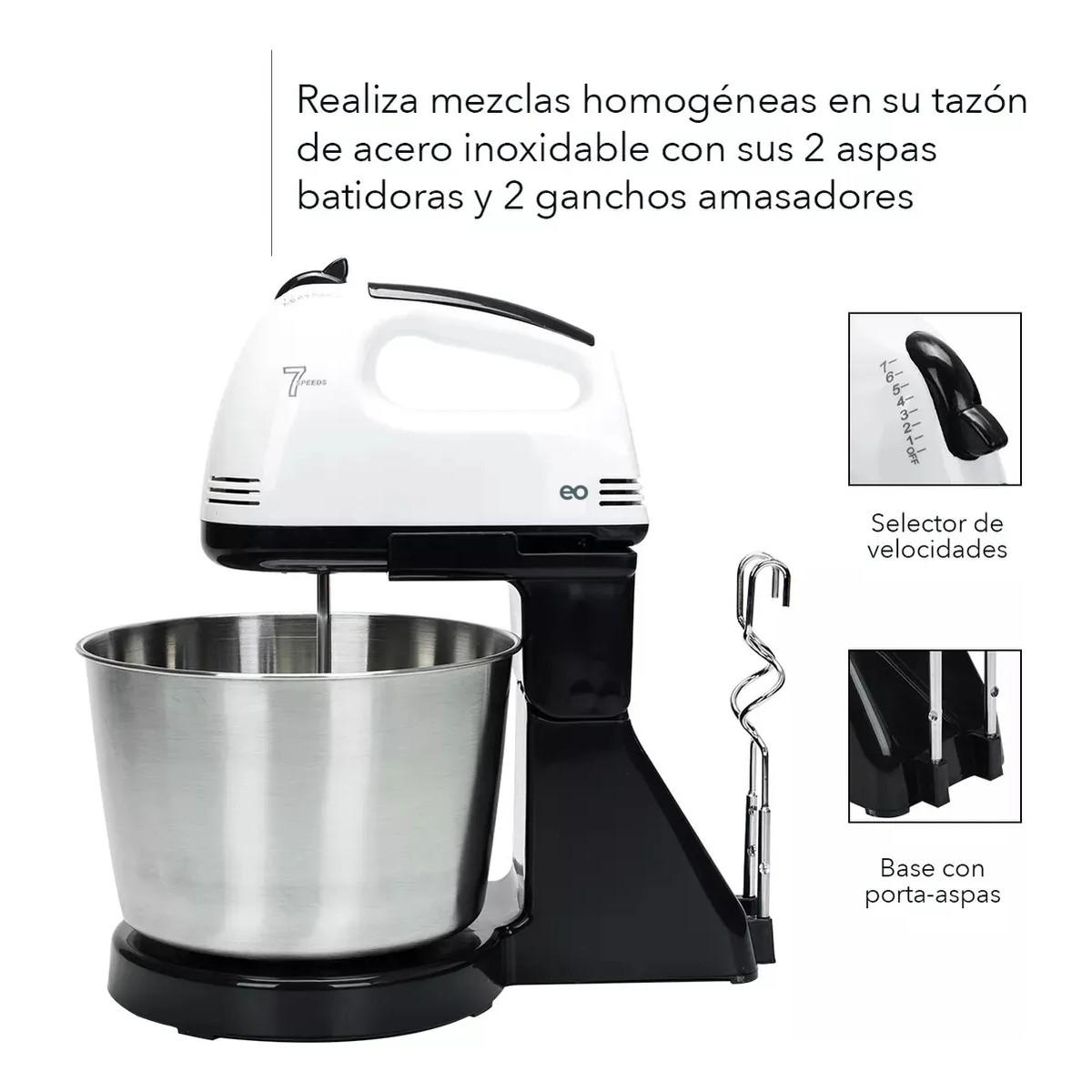Batidora De Pedestal Y Mano 2 En 1 Mezclador 7 Velocidades Color Blanco image number null
