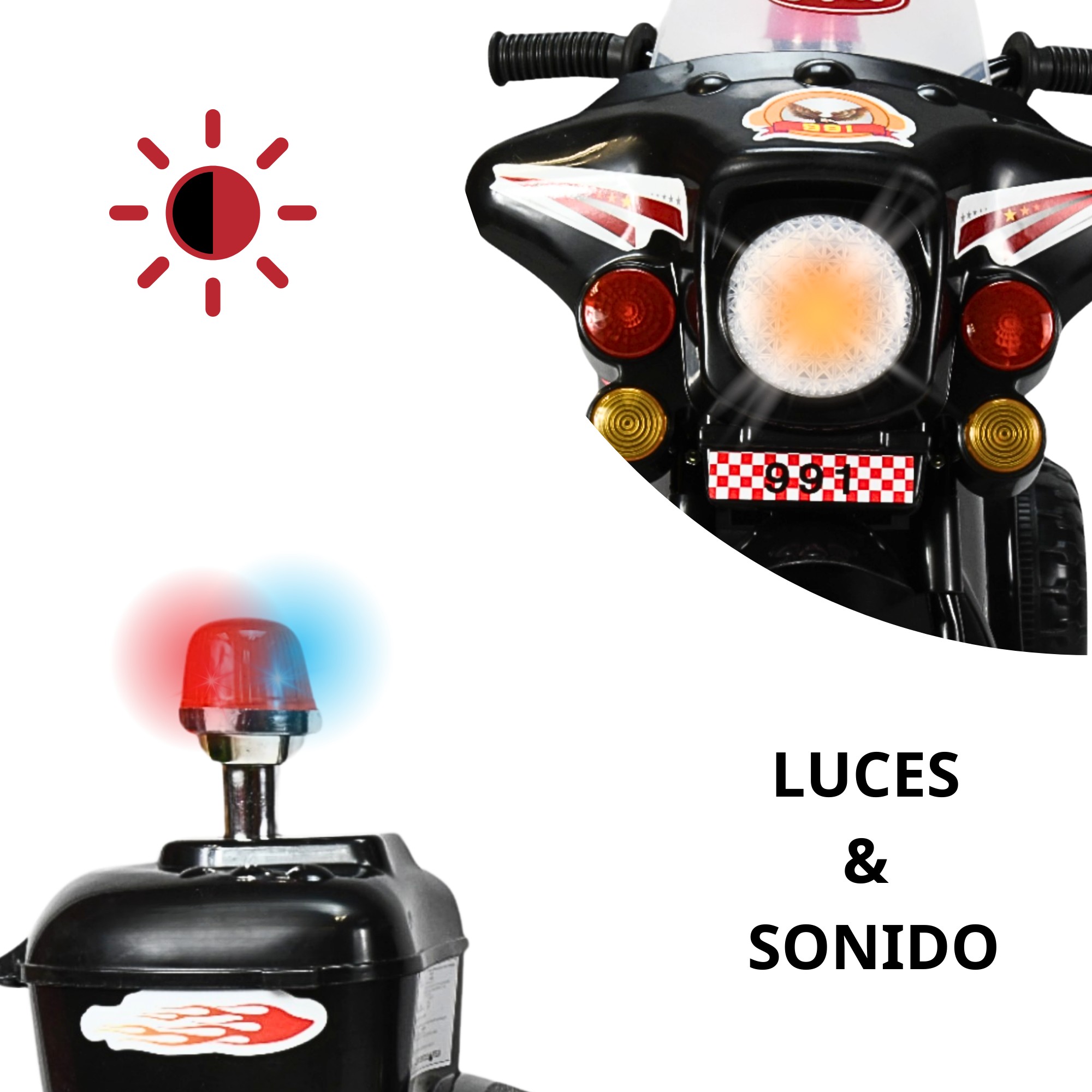 Moto Montable El&eacute;ctrica para Ni&ntilde;os Luces y Sonido Bateria 6v - Negro image number null