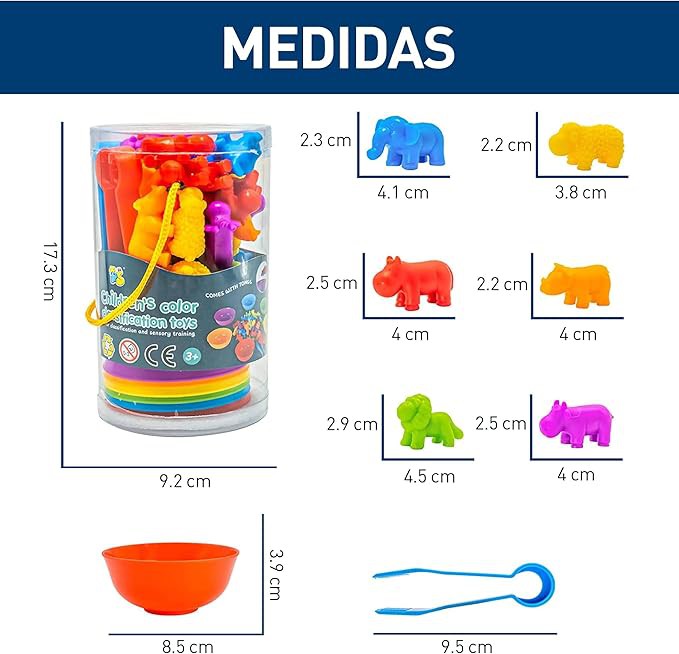 Bluelander Set de Juguetes de Clasificaci&oacute;n de Colores, 44 Piezas, Juegos Did&aacute;cticos No T&oacute;xico, Sin BPA (Animales) image number null