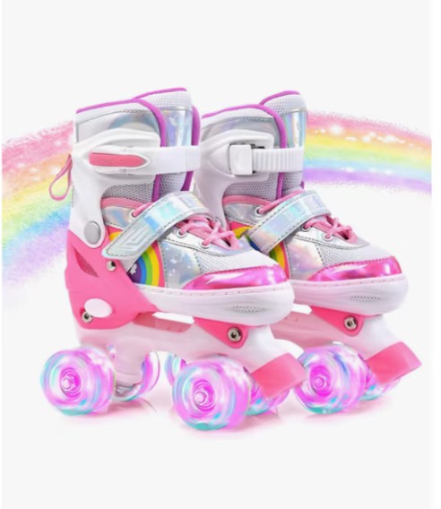 Patines Ajustables Para Ni&ntilde;os Con Luces Y Frenos Rosa M image number null
