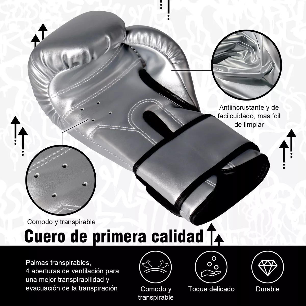 Guantes De Box Para Velcro Plata 16oz image number null