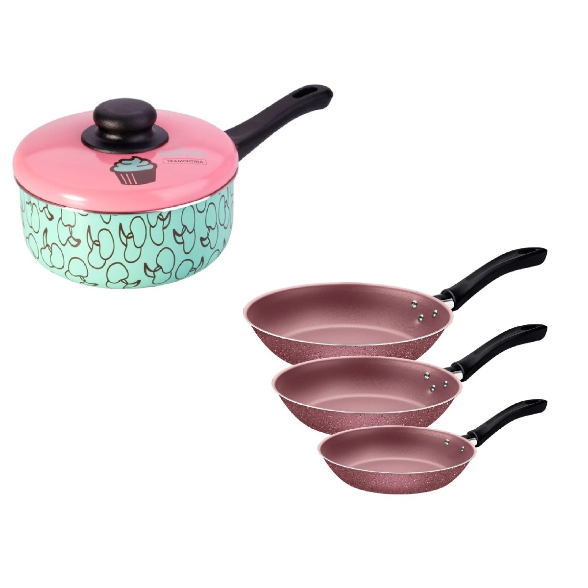Combo Tramontina Sartenes Linz 3 Pzas Rosa Granito + Olla La Pasticceria Antiadherente 18CM ENDY image number null
