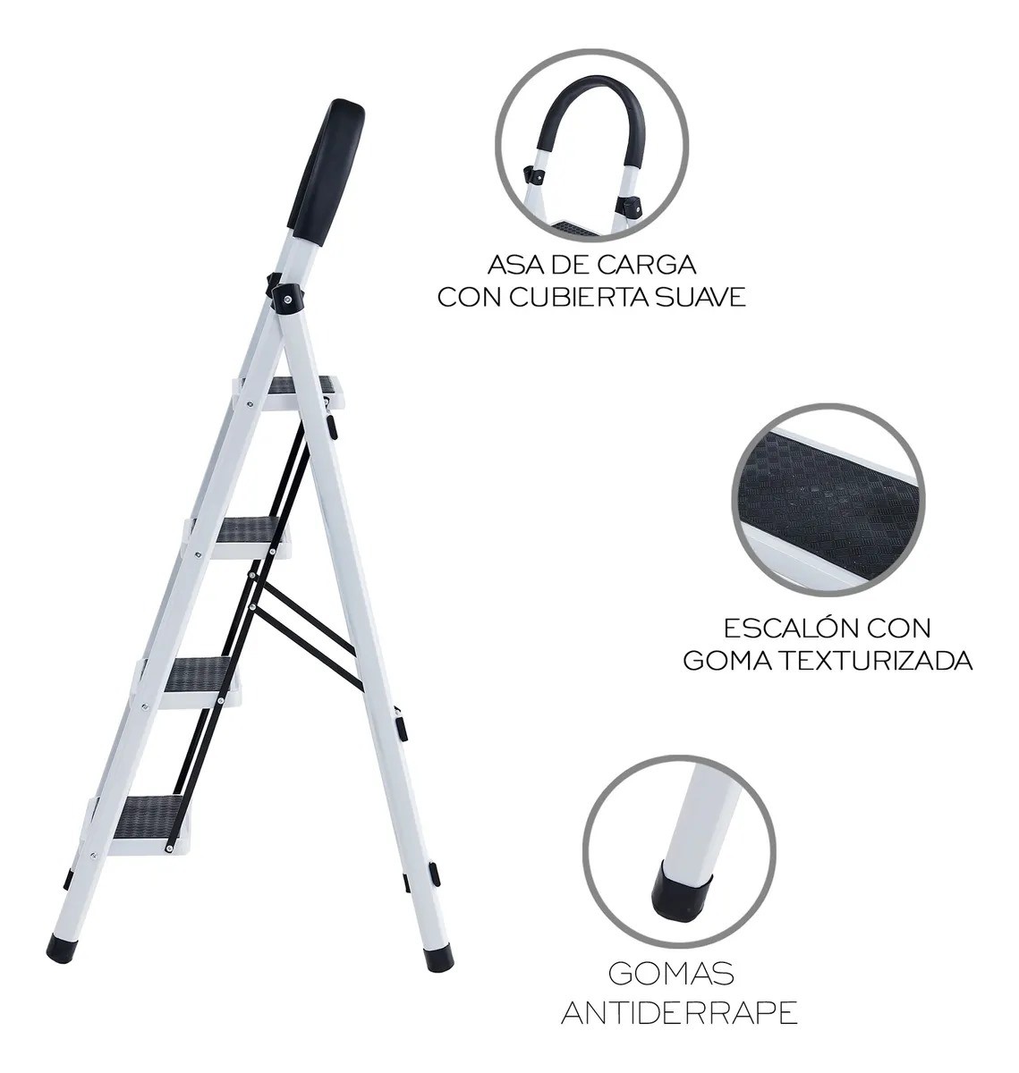 Escalera De Acero Tubular Tipo Tijera Plegable 4 Escalones Blanco image number null
