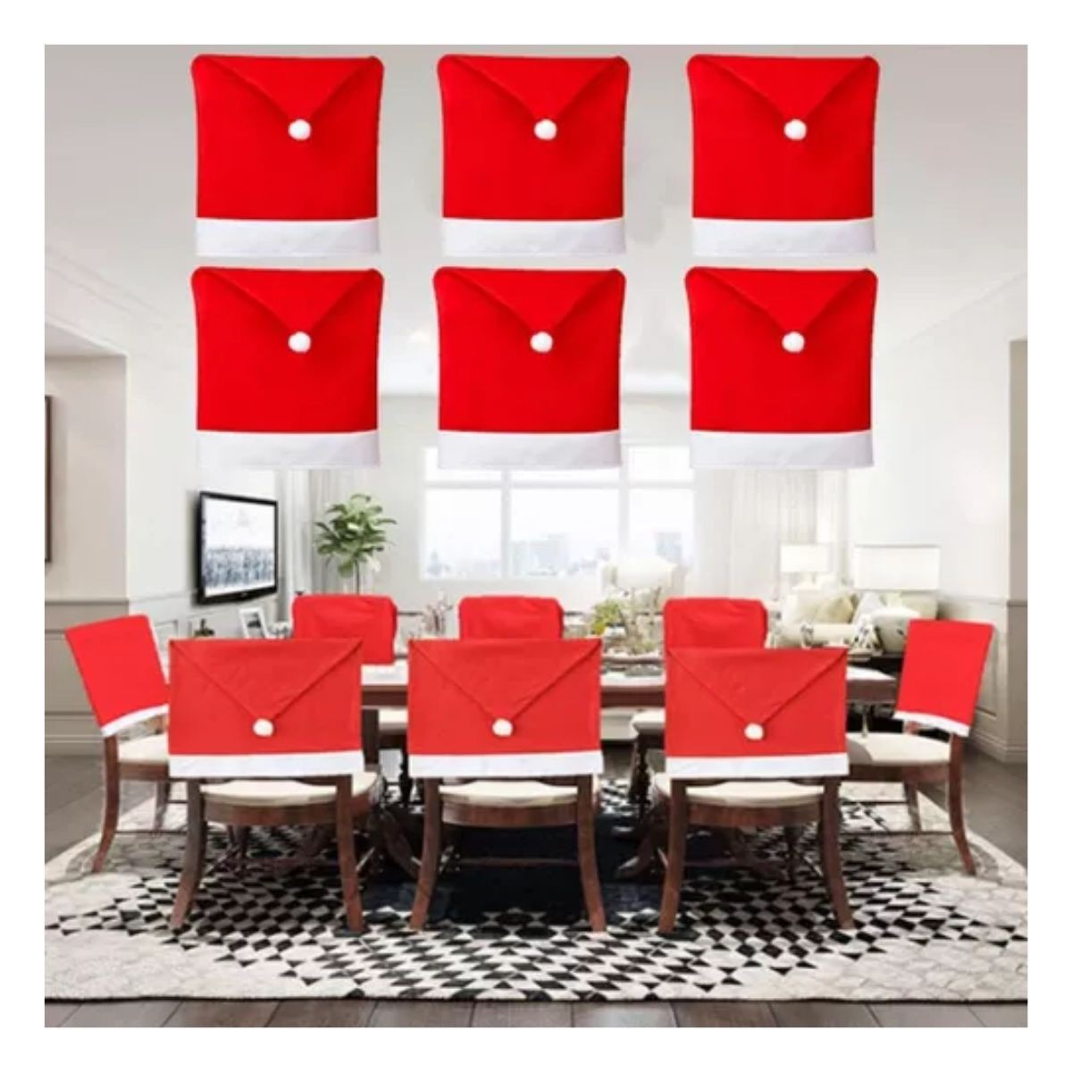 Fundas Navide&ntilde;as Para Sillas Dise&ntilde;o Gorro Navide&ntilde;o 6 Pzs, Rojo, Blanco. image number null