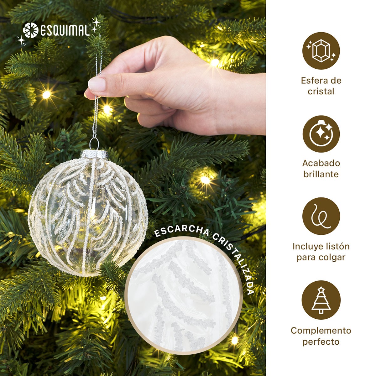 Set de Esferas y Adornos Navide&ntilde;os para &Aacute;rbol de Navidad, Decoraci&oacute;n Navide&ntilde;a (Cristal / Plateado 25 Piezas). ESQUIMAL. image number null