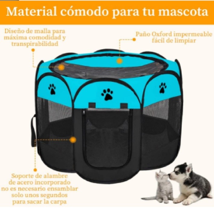 Casa para Perros con Valla Plegable Azul con Negro image number null