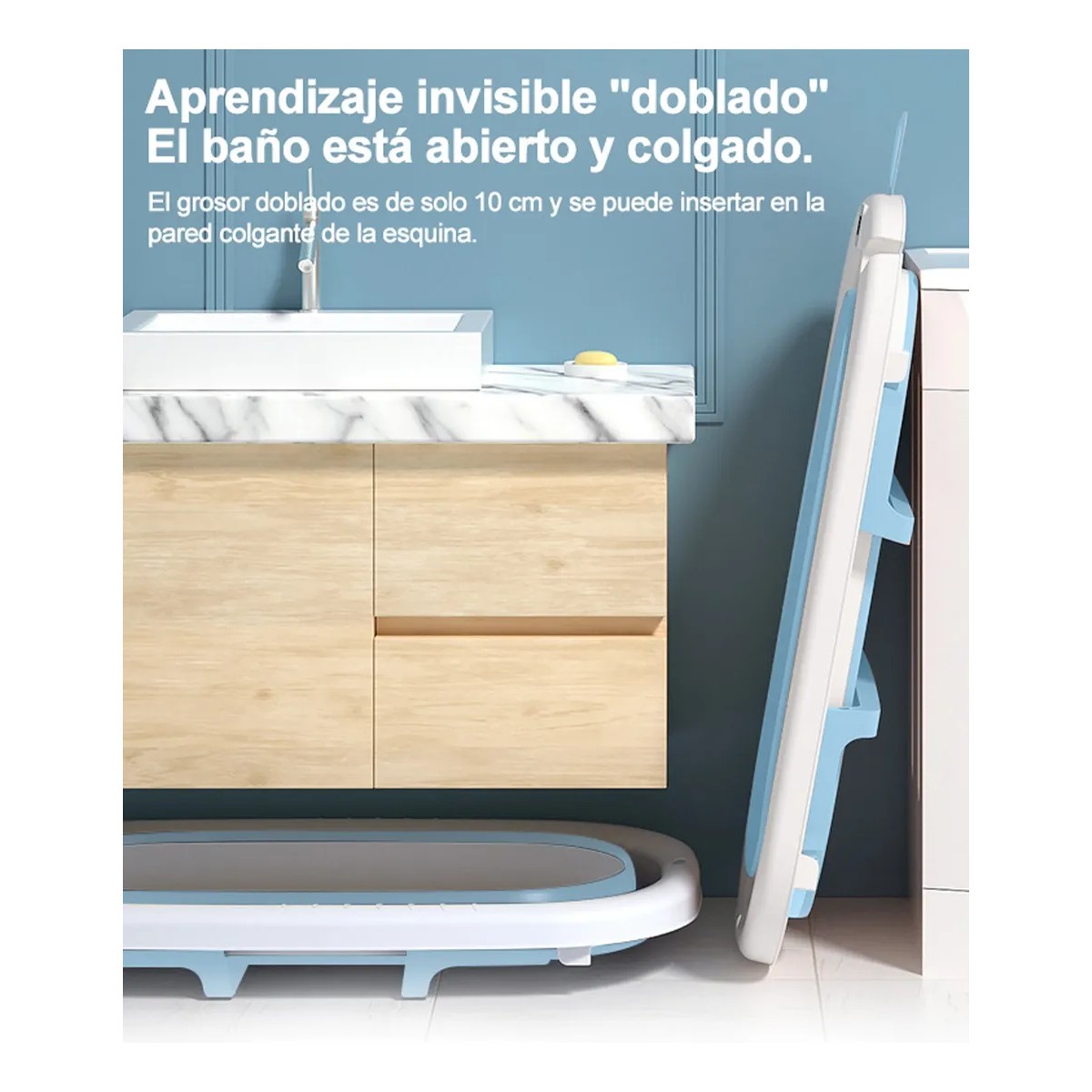 Ba&ntilde;era Bebe Plegable Portatil Tina Con Cojin Termometro Azul image number null