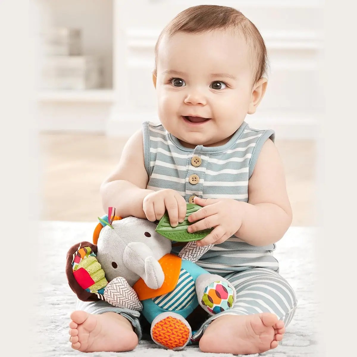 Juguete Peluche Sonaja Beb&eacute; Mordedera Texturas Estimulaci&oacute;n Elefante image number null