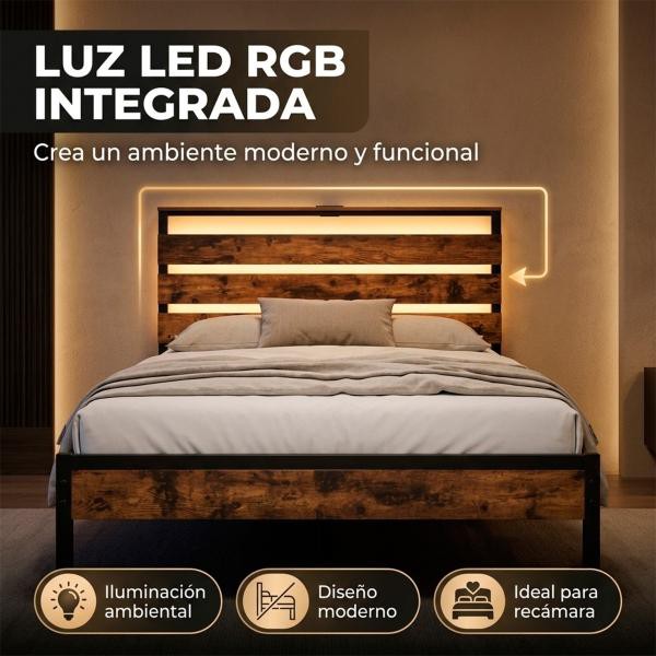 Base Cama Individual Reforzada 300kg Moderna Luz Led Usb C Negro Houzer image number null