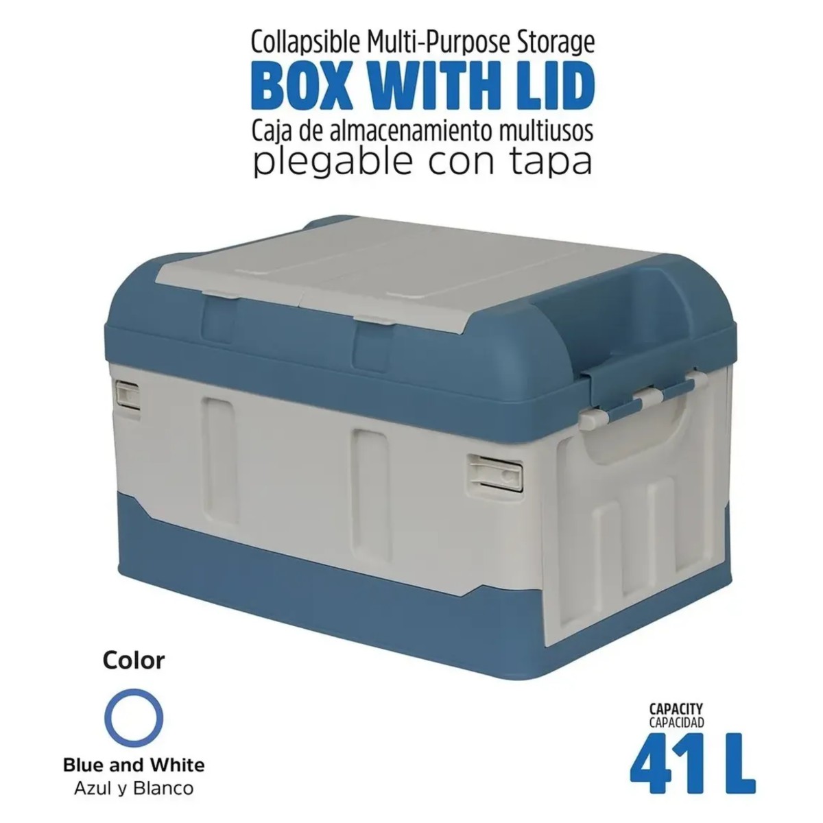 Caja Almacenamiento Plegable Organizador Con Tapa 41 Litros Azul/Blanco image number null