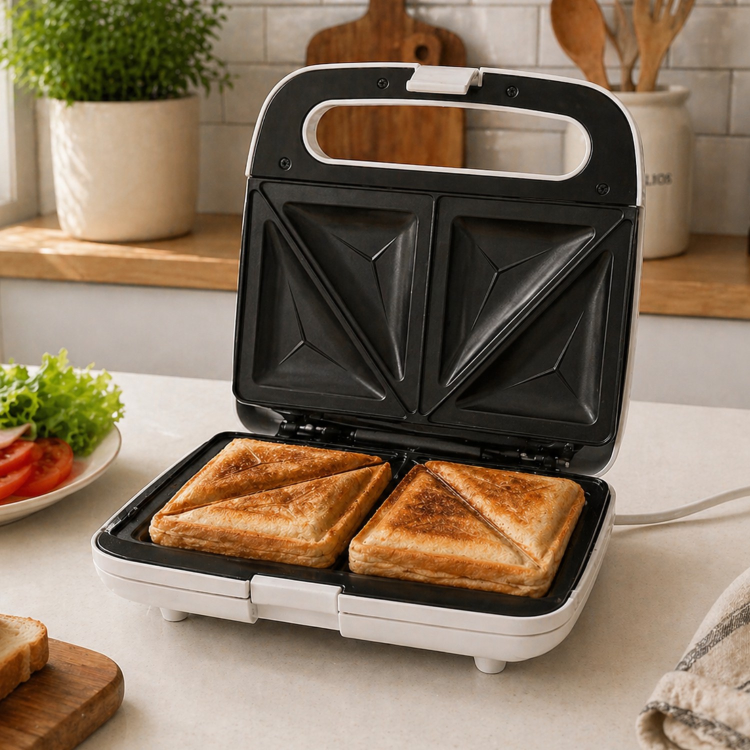 Sandwichera Dominion Blanca para 2 S&aacute;ndwiches Modelo Sandwich Maker image number null