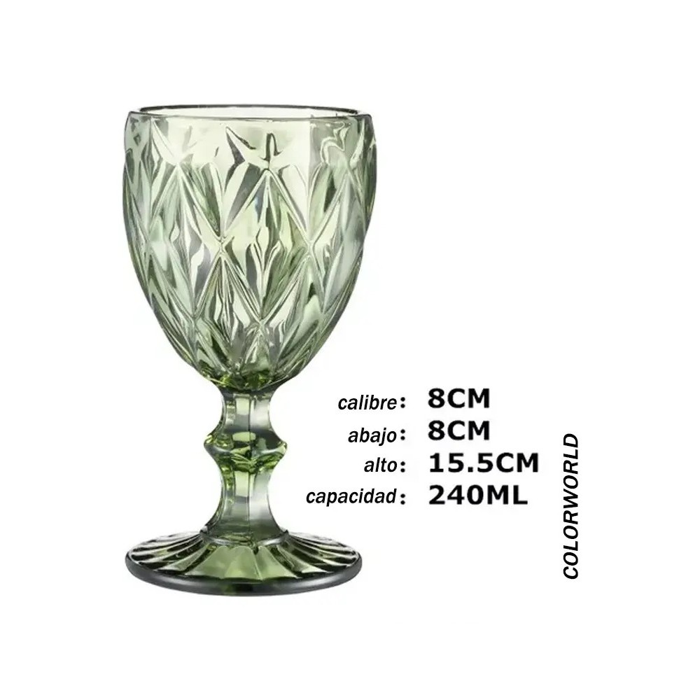 Set 6 Copas De Cristal Labrado Copa Vidrio Colores Olivo image number null