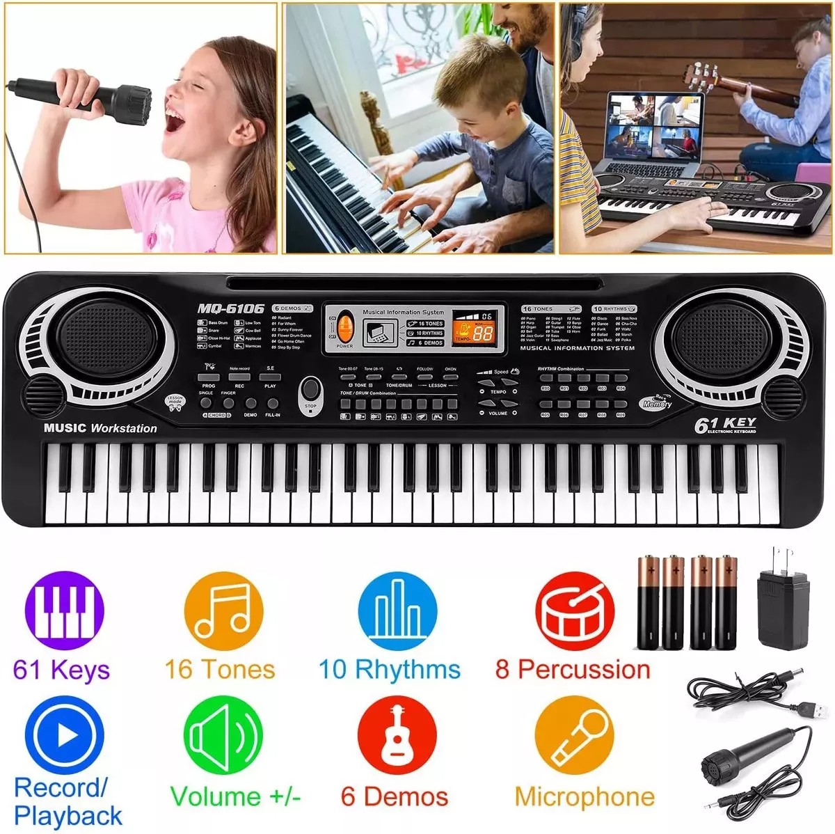 61 Teclado Piano Digital 61 Teclados Piano Para Ni&ntilde;os Con Micr&oacute;fono,teclados Musicales Para Ni&ntilde;as Ni&ntilde;os,color negro image number null