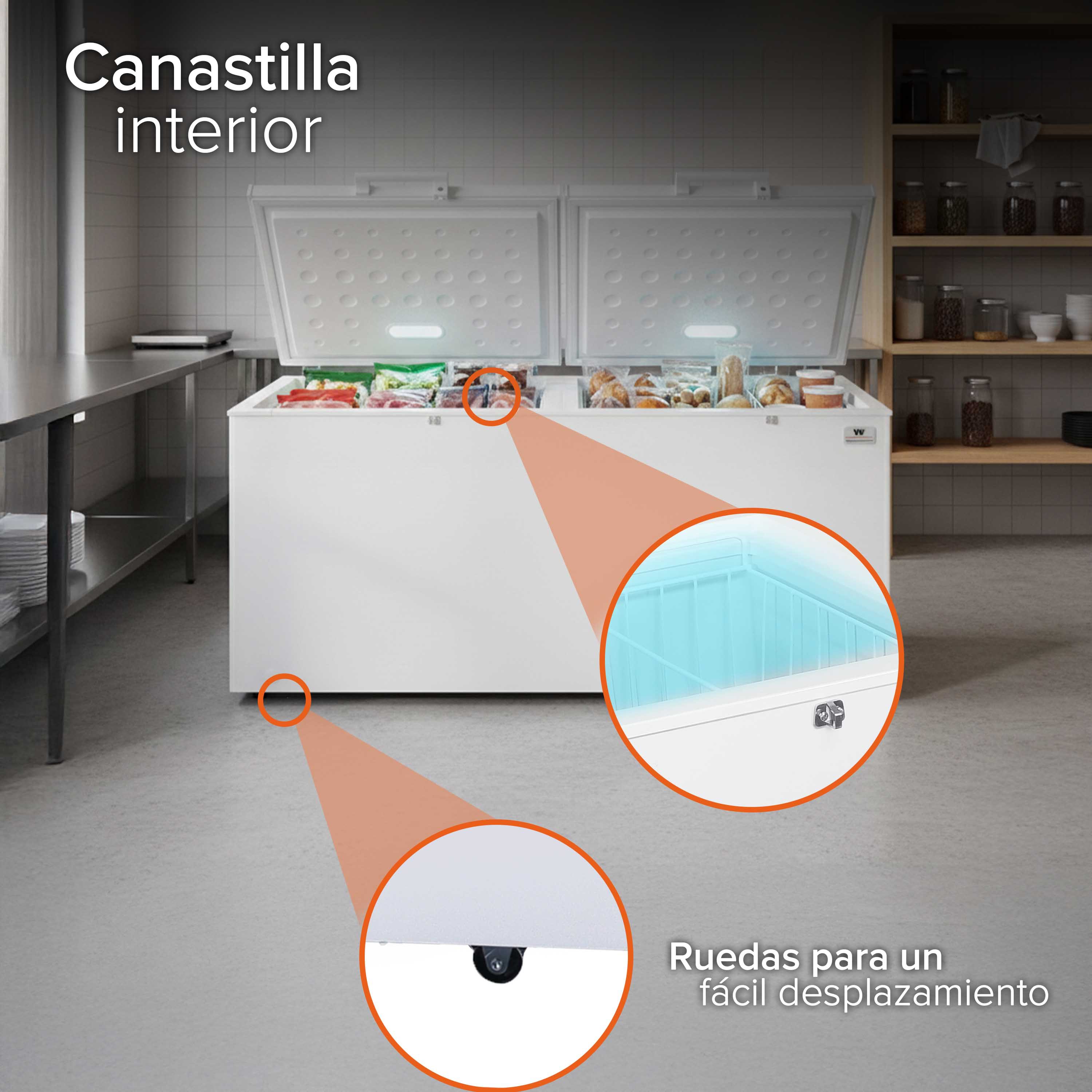 White Westinghouse Congelador 18 pies 508 L Acero blanco 2 puertas Cerradura con llave Luz interior Ruedas image number null