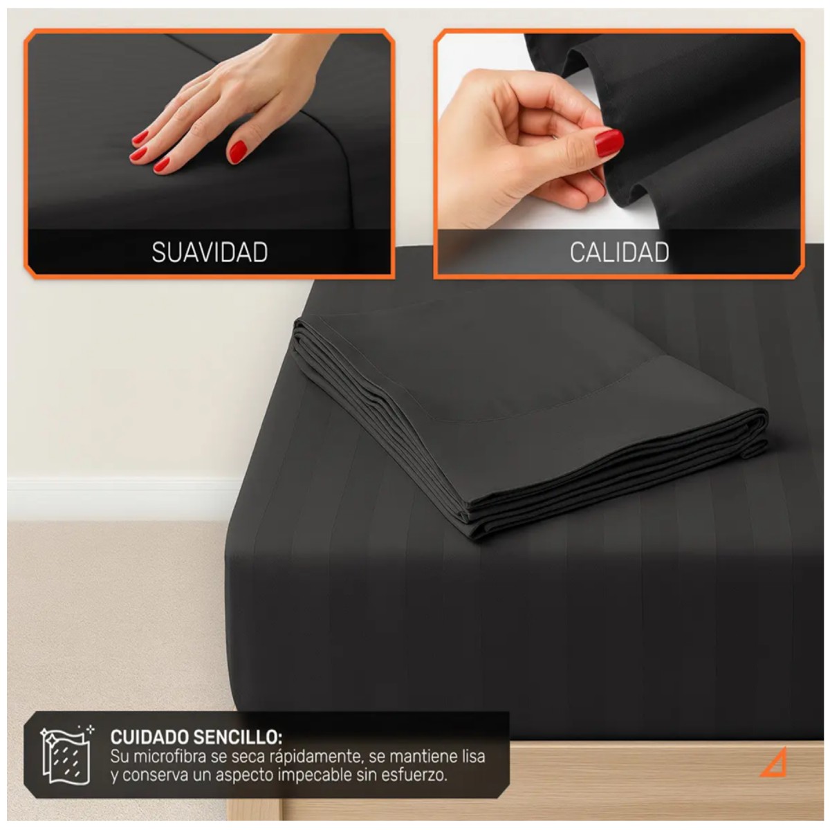 Juego de S&aacute;banas Matrimonial 3000 Hilos Suave Dise&ntilde;o Rayado 4 Piezas Negro image number null