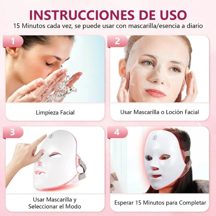 Mascarilla Facial LED de Skin Care Recargable para Cuello y Cara, M&aacute;scara de belleza de terapia de fotones LED 7 colores image number null