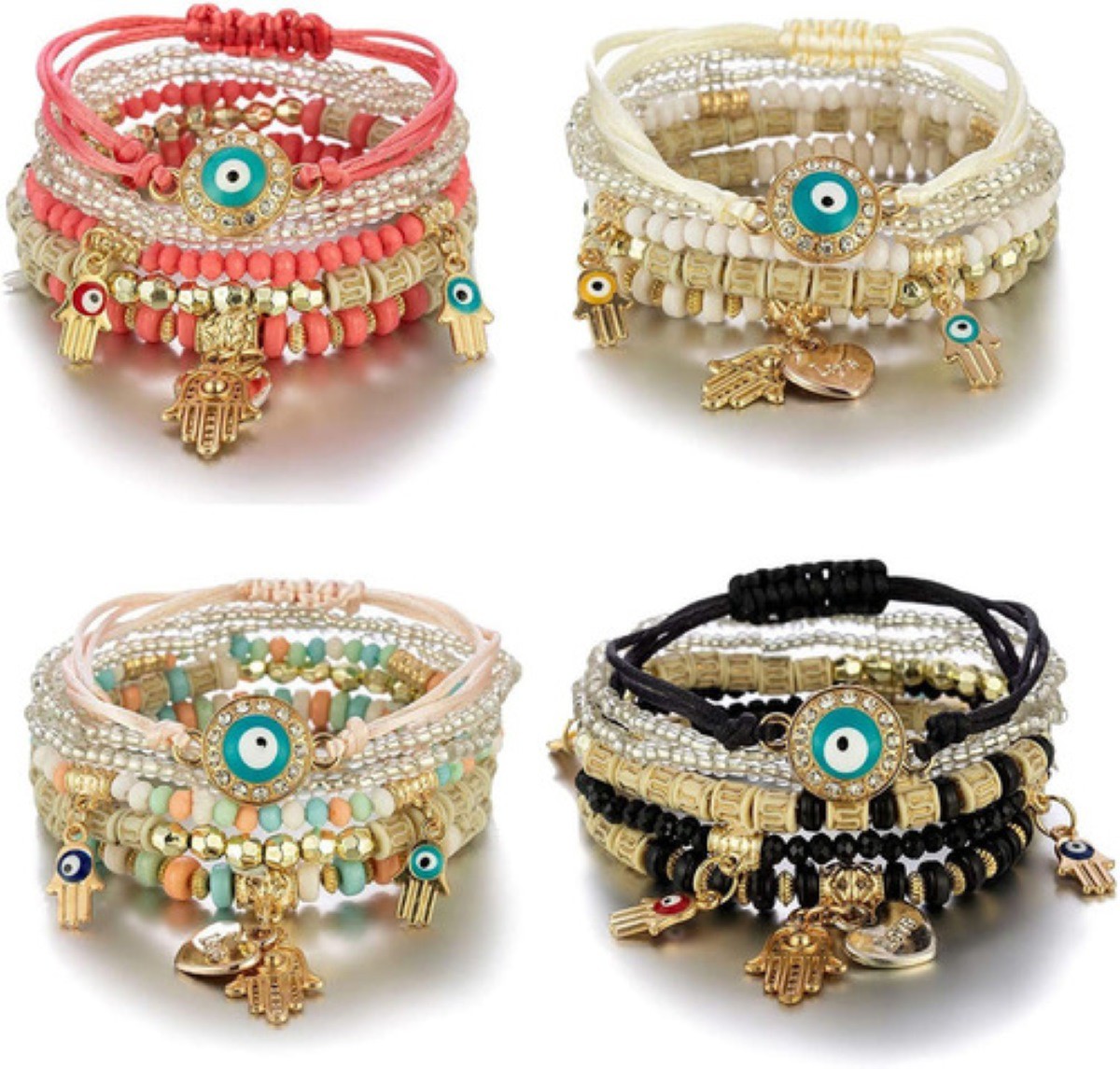 4 Pulseras de Amistad Cuentas Boho y Multicapa image number null