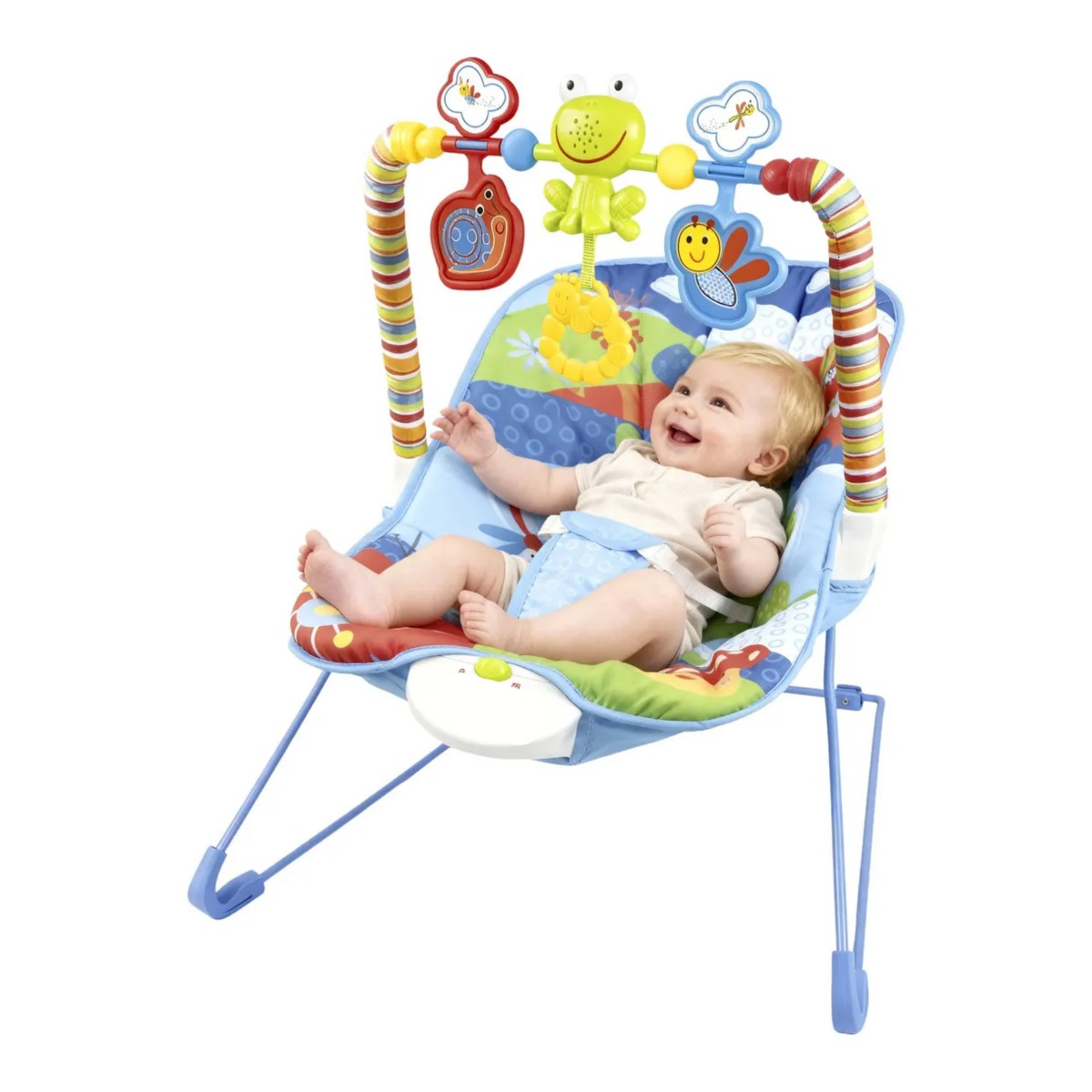 Silla vibradora mecedora de bebe musical con juegos color azul image number null