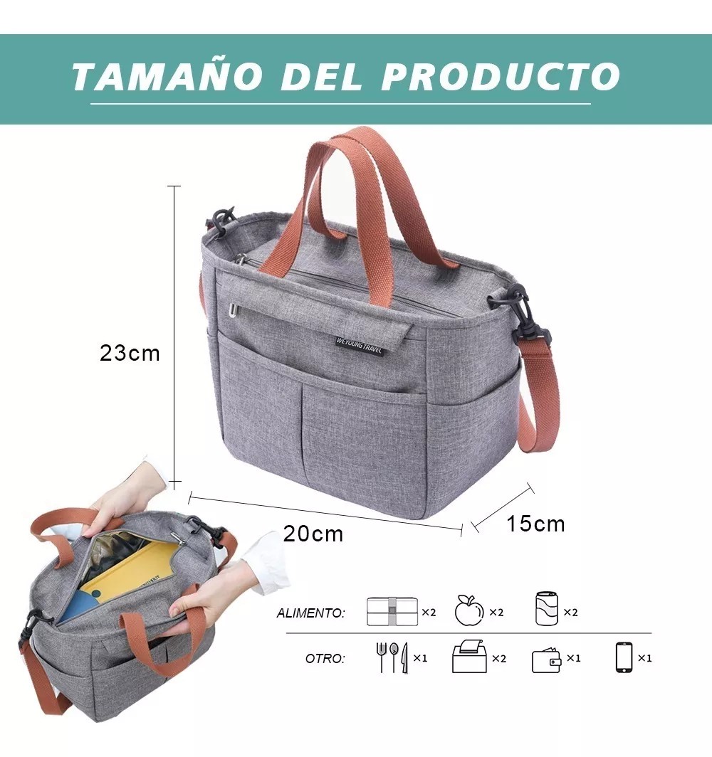 Bolsa Lonchera Termica Moderna Gran Capacidad, Fr&iacute;o Y Calor Gris image number null