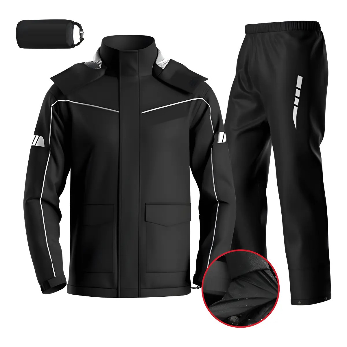 Impermeable Motociclista Reflejante Con Capucha Talla XXL Negro Puro image number null